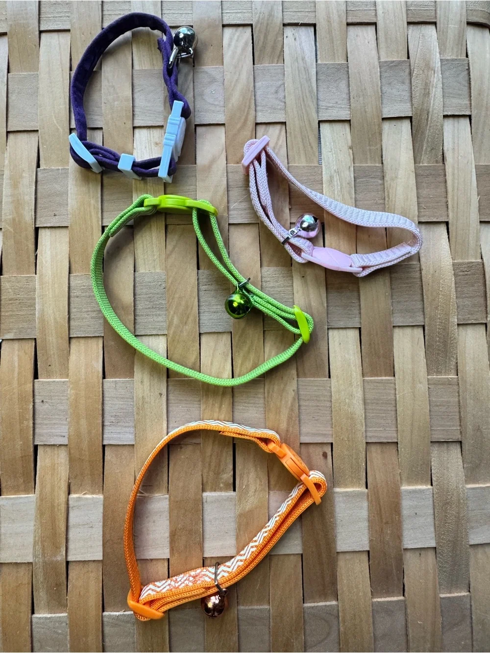 Adjustable Breakfree Cat Bell Collar Lot of 4 - Purple, Pink, Green, Orange